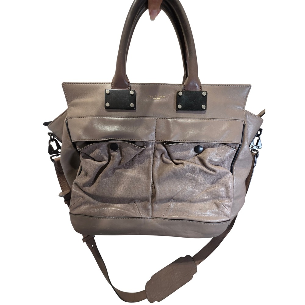 Rag & Bone Pilot Large Satchel Taupe Lamb Leather Tote Bag Made in Italy